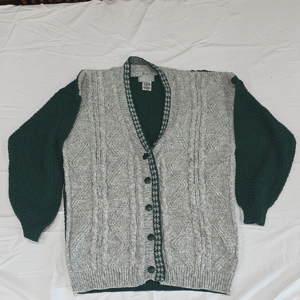 Men's Green and Gray Cardigan Sweater